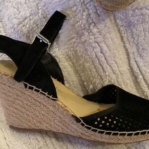 Espadrilles black suede wedge ankle strap